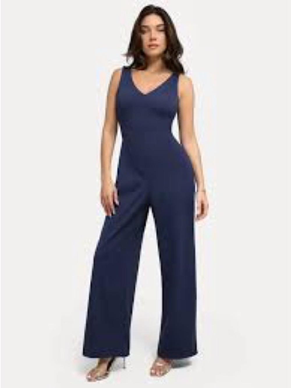 Popilush Sleeveless V-Back Wide-Leg Jumpsuit with Built-in Shapewear